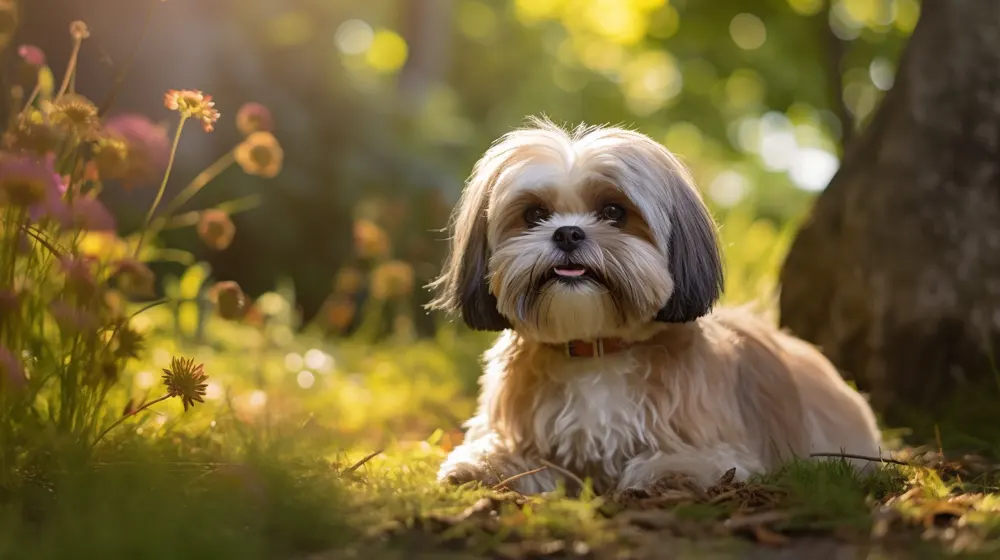 Perro Shih Tzu en jardín